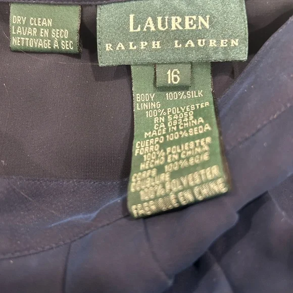 Lauren Ralph Lauren Navy Silk Pleated Skirt Size 16 NWT Romantic Cottagecore Y2K - Picture 4 of 8